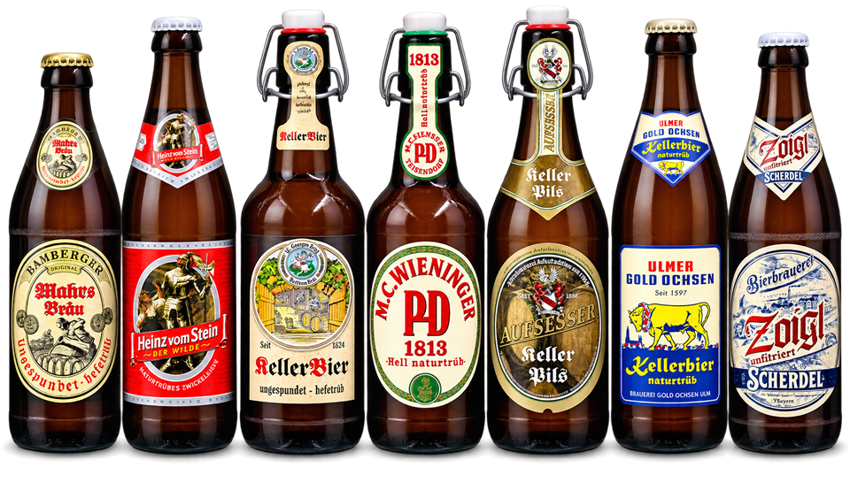 Bild Kellerbiere, Zwickel, unfiltrierte Biere, diverse Flaschen